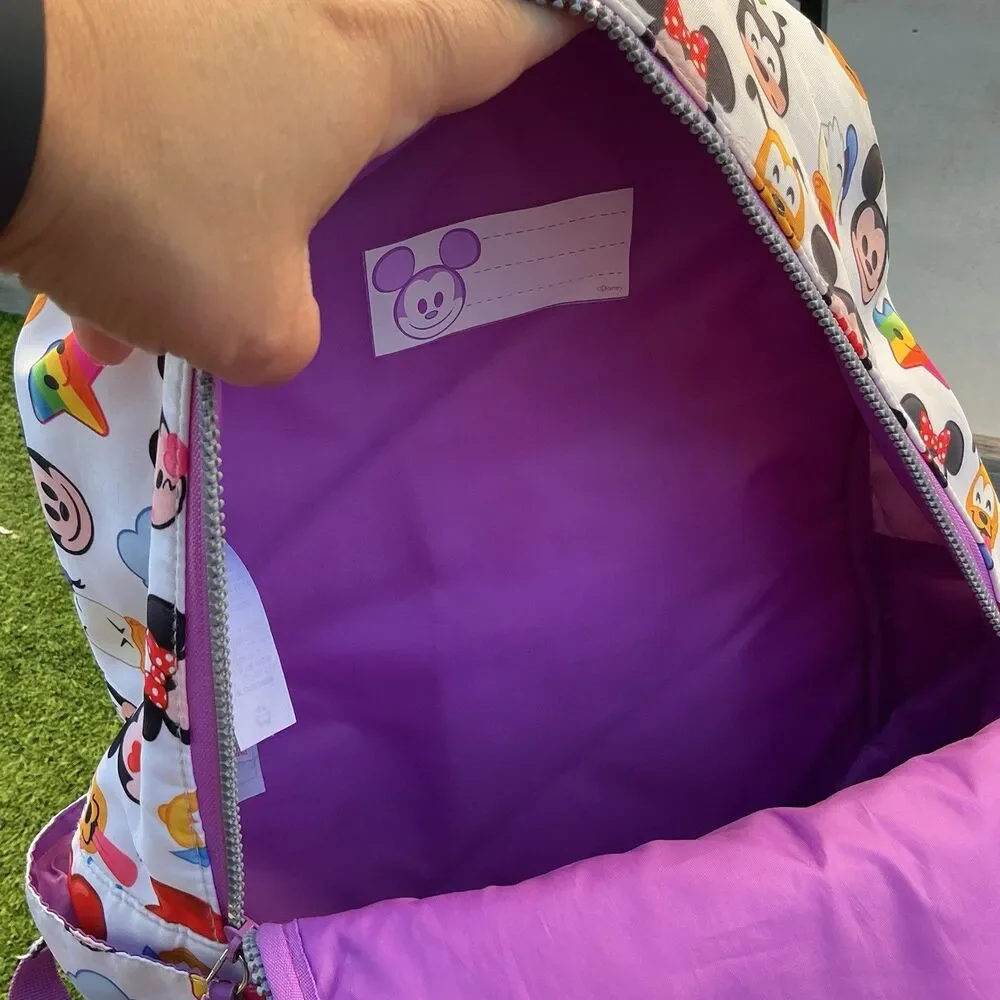 Disney Emoji Mickey Minnie Donald Goofy Pluto Backpack Purple White School Bag